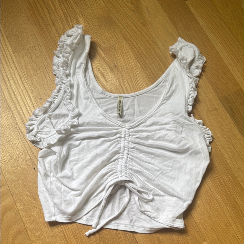 LF White Crop Top with Ruffled Sleeves